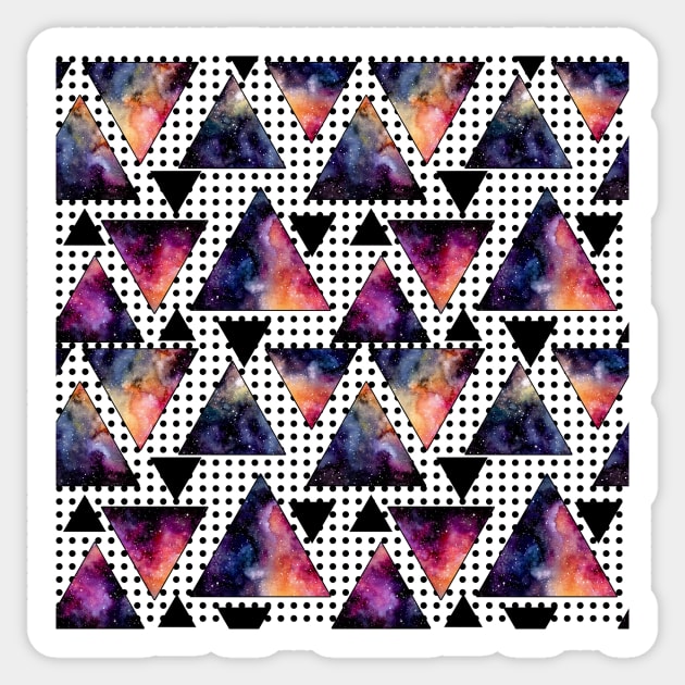 Watercolor Galaxy in Triangles on Polka Dot Background Sticker by Cordata